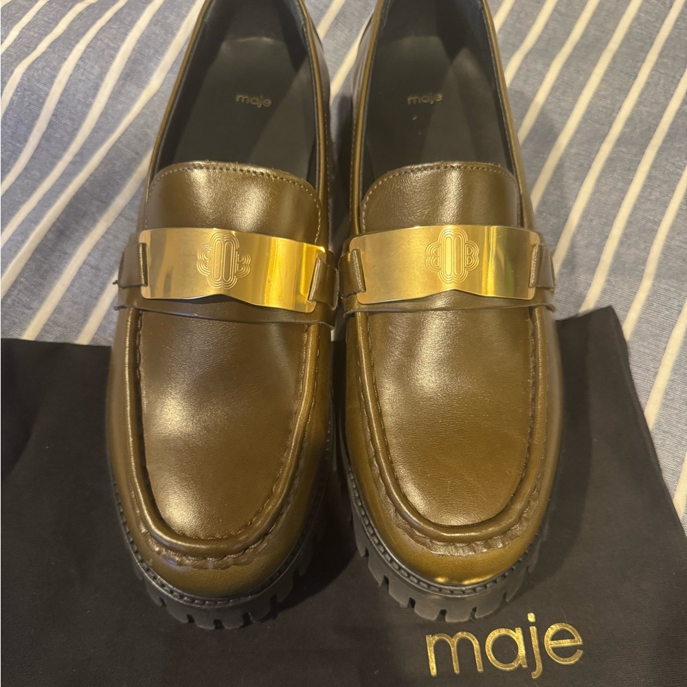 Maje khaki platform loafers